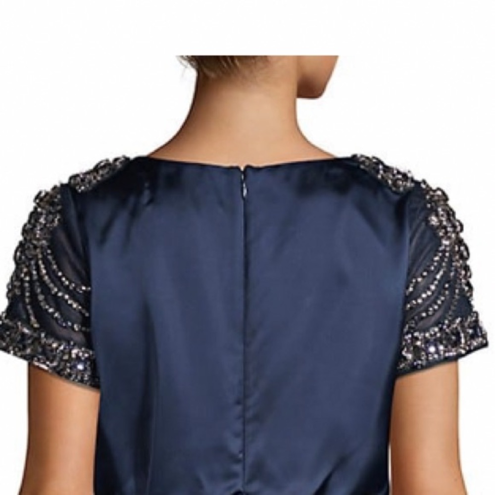Aidan Mattox beautiful beads & jewels short sleeve satin long gown - Picture 8 of 14